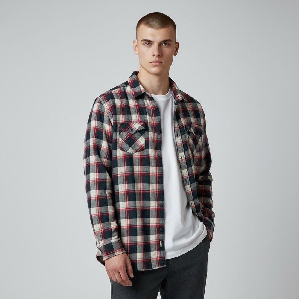 Elixir Black Gray Res Plaid Button Down/Up Long Sleeve Shirt 100% cotton XXL